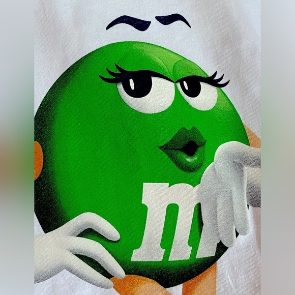Authentic Old Character Kelly GREEN M&M’s White Short Sleeve Tee Size Large NEW - Picture 2 of 9